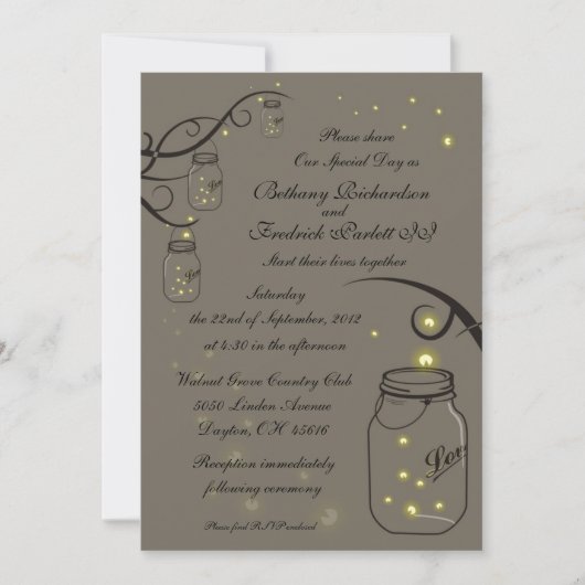 Invitation Mason Jar et Fireflies Latte - GORGEOUS! (Devant)