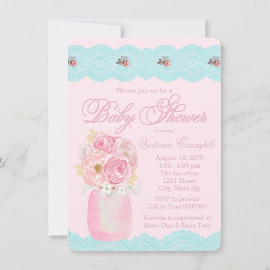 Invitation Mason Jar et Lace Aquarelle Baby shower Floral (Devant)