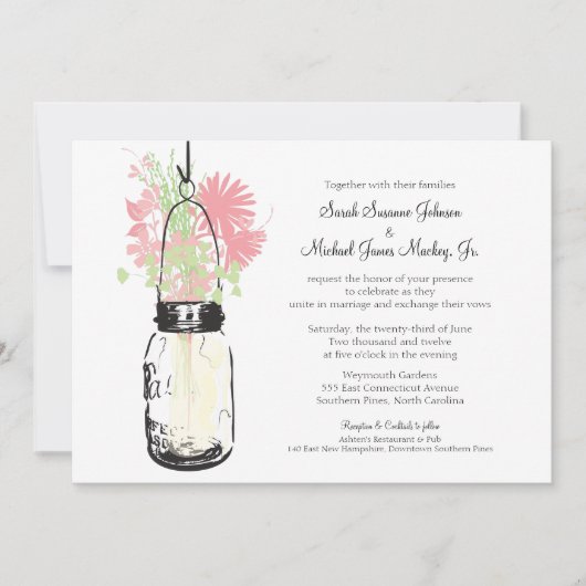 Invitation Mason Jar et Mariage Fleur sauvage (Devant)