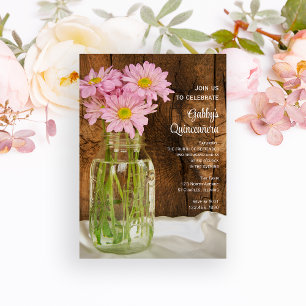 Invitation Mason Jar et Pink Daisies Quinceañera Barn Party