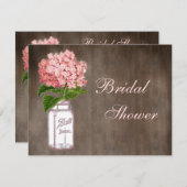 Invitation Mason Jar et Pink Hydrangea Fête de l'mariée russe (Devant / Derrière)