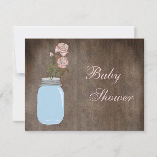 Invitation Mason Jar et Roses Rustic Baby Girl Show (Devant)