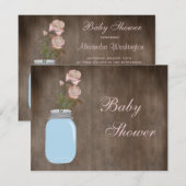 Invitation Mason Jar et Roses Rustic Baby Girl Show (Devant / Derrière)