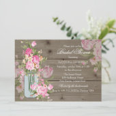 Invitation Mason Jar et Rustic Wood Fête des mariées Invitati (Debout devant)