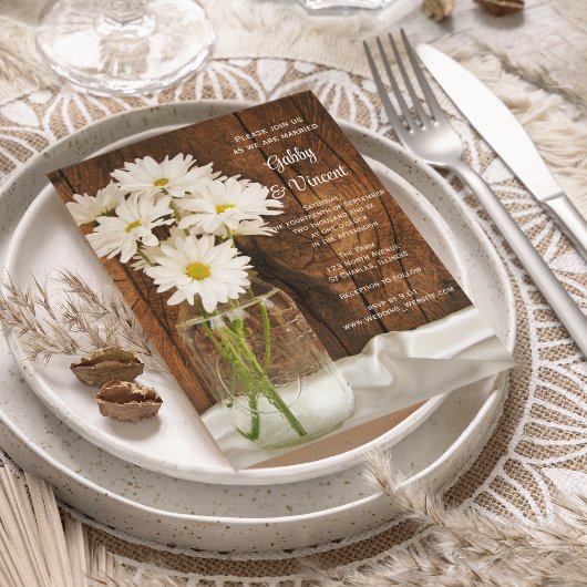 Invitation Mason Jar et White Daisies Barn Mariage