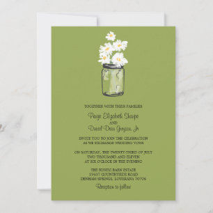 Invitation Mason Jar et White Daisies Mariage vert