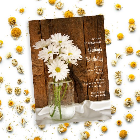 Invitation Mason Jar et White Daisy Pays Fête d'anniversaire