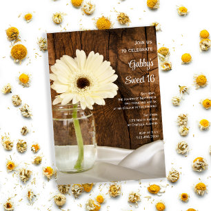 Invitation Mason Jar et White Daisy Sweet 16 Anniversaire