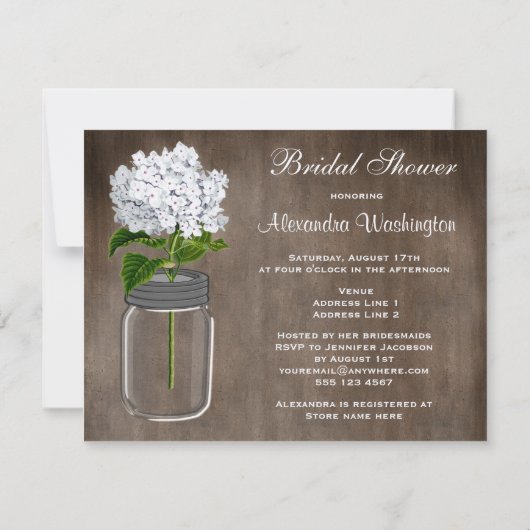 Invitation Mason Jar et White Hydrangea Fête de l'mariée russ (Dos)