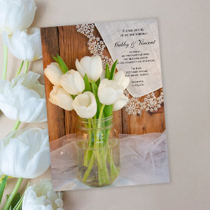 Invitation Mason Jar et White Tulips Country Barne Mariage