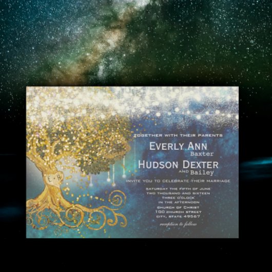 Invitation Mason Jar Fairytale Blue Opulence & Gold Mariage