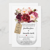 Invitation Mason jar fiançailles marsala country chic (Devant / Derrière)