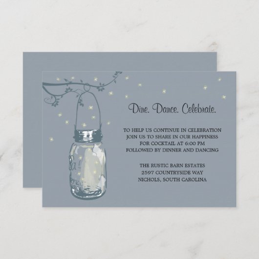 Invitation Mason Jar Fireflies Réception de mariage (Devant / Derrière)