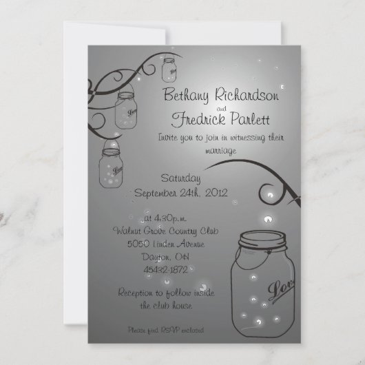 Invitation Mason Jar Firefly Noir gris (Devant)