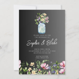 Invitation Mason Jar Fleur sauvage Russe Pays Mariage noir