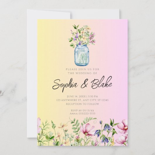 Invitation Mason Jar Fleur sauvage Rustique Ombre Mariage ros (Devant)