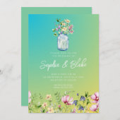 Invitation Mason Jar Fleur sauvage Rustique Ombre Mariage Ver (Devant / Derrière)