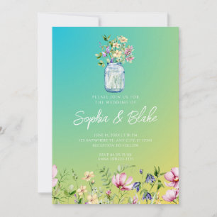 Invitation Mason Jar Fleur sauvage Rustique Ombre Mariage Ver