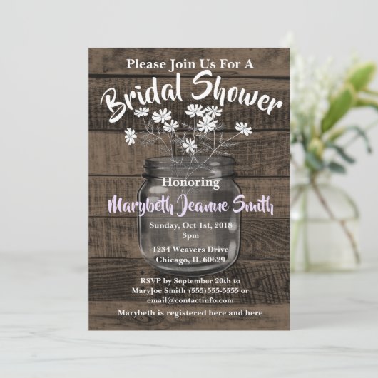 Invitation Mason Jar Fleurs blanches (Debout devant)