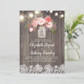 Invitation Mason Jar Floral Rose Rustique Lace (Debout devant)