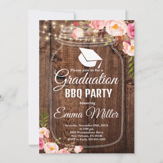 Invitation Mason Jar Graduation BBQ Party (Devant)
