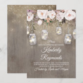 Invitation Mason Jar illumine Floral Rustique Anniversaire (Devant / Derrière)