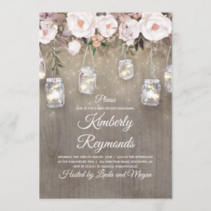 Invitation Mason Jar illumine le Baby shower Floral Rustique