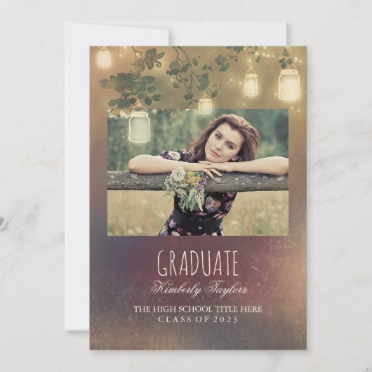 Invitation Mason Jar illumine Rustic Photo Graduation Party (Devant)