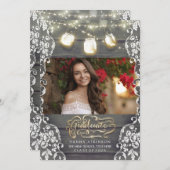 Invitation Mason Jar illumine Rustic Photo Graduation Party (Devant / Derrière)