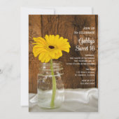 Invitation Mason Jar Jaune Daisy Sweet 16 Anniversaire (Devant)