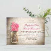 Invitation Mason jar & jolies fleurs roses mariage invite (Debout devant)