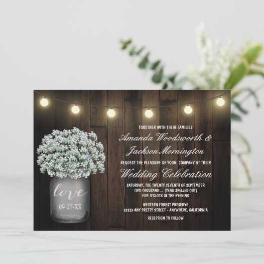 Invitation Mason Jar Lights Babys Respiration Mariage Invitat (Debout devant)