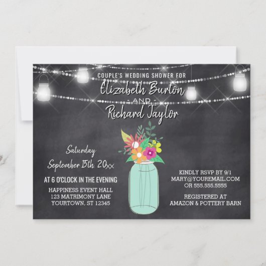 Invitation Mason Jar Lights Chalkboard Couples Wedding shower (Devant)