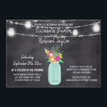 Invitation Mason Jar Lights Chalkboard Couples Wedding shower<br><div class="desc">Ambiance branchée, tableau noir et mason lampes de jarre couples douche des invitations pour les styles de mariages campagnards rustiques - arrière - plan Vintage en tableau noir. De l'autre côté du sommet sont suspendus, des jarres rustiques en maçon de pays et des lampes à cordes romantiques. Personnalisé avec les...</div>