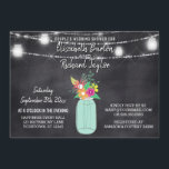 Invitation Mason Jar Lights Chalkboard Couples Wedding shower<br><div class="desc">Ambiance branchée, tableau noir et mason lampes de jarre couples douche des invitations pour les styles de mariages campagnards rustiques - arrière - plan Vintage en tableau noir. De l'autre côté du sommet sont suspendus, des jarres rustiques en maçon de pays et des lampes à cordes romantiques. Personnalisé avec les...</div>