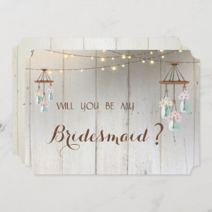 Invitation Mason Jar Lights Russe, Wood Bridesmaid Card