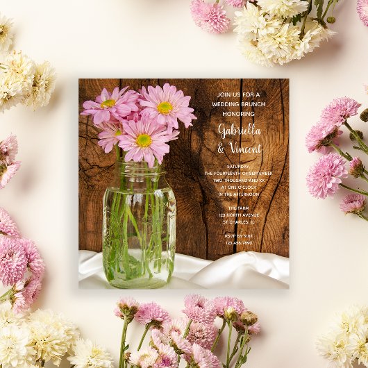 Invitation Mason Jar Marguerites Roses Pays Mariage Brunch de