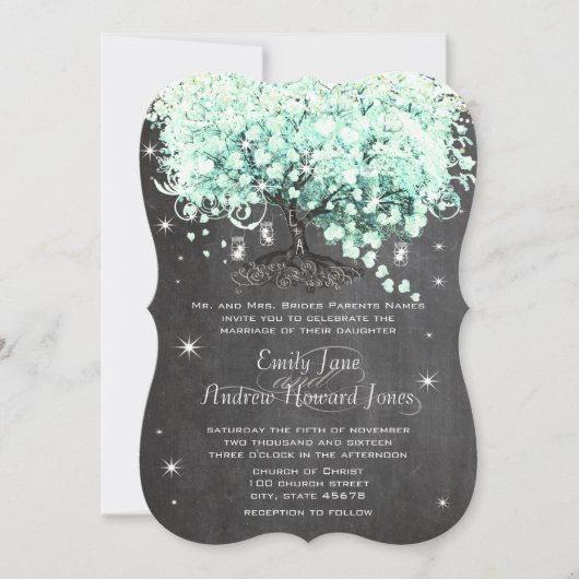 Invitation Mason Jar Mint Chalkboard Coeur Leaf Arbre (Devant)