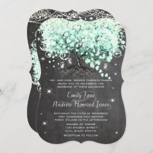 Invitation Mason Jar Mint Chalkboard Coeur Leaf Arbre