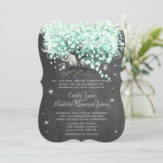 Invitation Mason Jar Mint Chalkboard Coeur Leaf Tree Invitati (Debout devant)