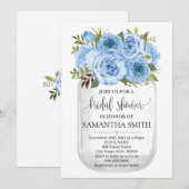 Invitation Mason jar nuptiale douche bleu floral country chic (Devant / Derrière)