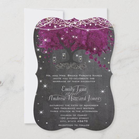 Invitation Mason Jar Orchid Chalkboard Heart Leaf Tree (Devant)