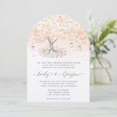 Invitation Mason Jar Peachy Pink Heart Leaf Tree Mariage (Debout devant)