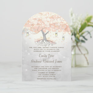 Invitation Mason Jar Peachy Pink Heart Leaf Tree Mariage