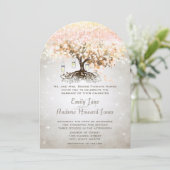 Invitation Mason Jar Peachy Pink Heart Leaf Tree Mariage (Debout devant)
