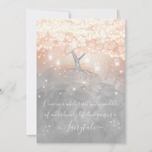 Invitation Mason Jar Peachy Pink Heart Leaf Tree Mariage dans (Dos)