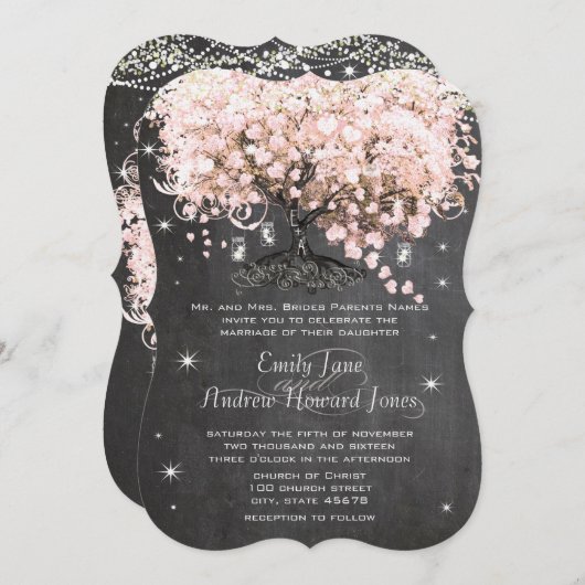 Invitation Mason Jar Pink Chalkboard Arbre de la feuille de c (Devant / Derrière)