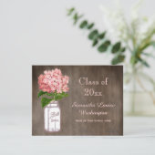 Invitation Mason Jar & Pink Hydrangea Rustic Graduation Party (Debout devant)