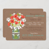 Invitation Mason Jar, Poppies & Burlap Fête des mariées rusti (Devant / Derrière)