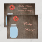 Invitation Mason Jar & Poppy Rustic Baby Girl (Devant / Derrière)